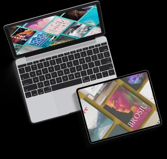 Laptop and tablet showing book covers